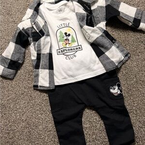 3-Piece Baby Mickey Outfit Set | Disney Baby | Flannel Shirt + Tee + Pants